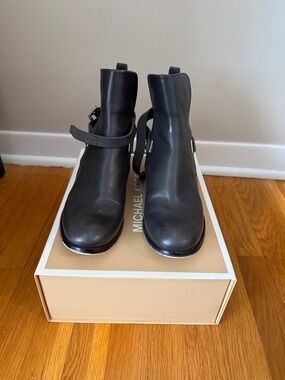 Michael Kors Charcoal Leather Strap Ankle Boots
